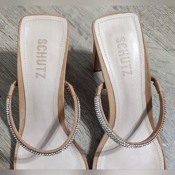 Schutz Suede Crystal Embellishments SlidesWomen's Size 8.5 - Picture 3 of 7